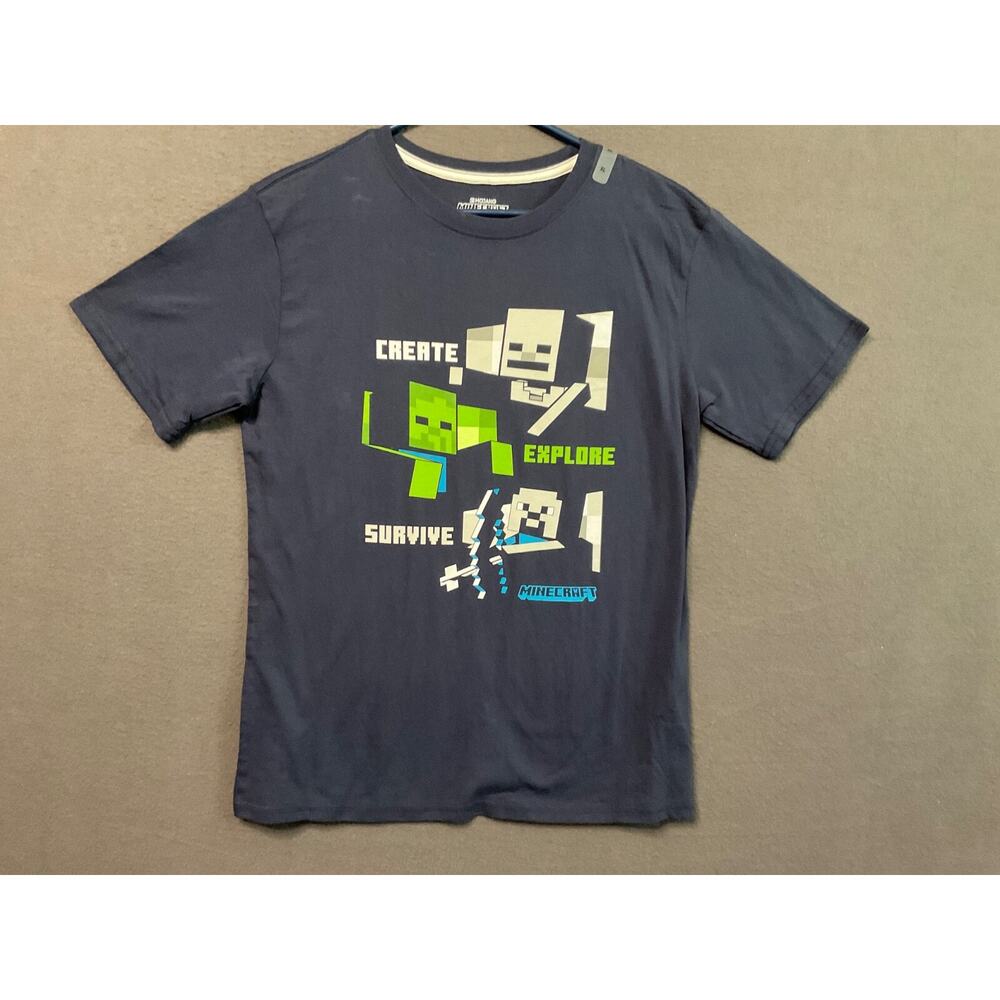 Minecraft Boys XL T-Shirt Create Explore Survive Skeleton Creeper Blue